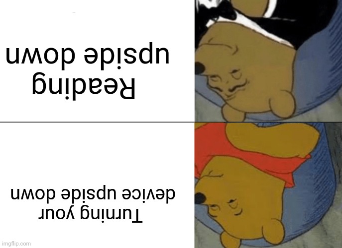 Tuxedo Winnie The Pooh Meme | Turning your device upside down Reading upside down | image tagged in memes,tuxedo winnie the pooh | made w/ Imgflip meme maker