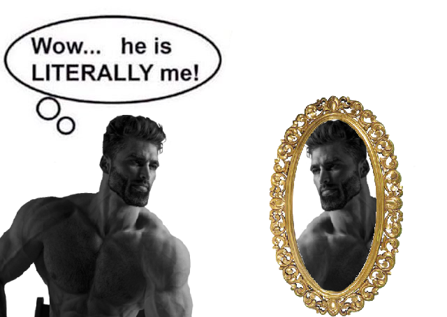 High Quality Based Giga Chad sees self in mirror Blank Meme Template