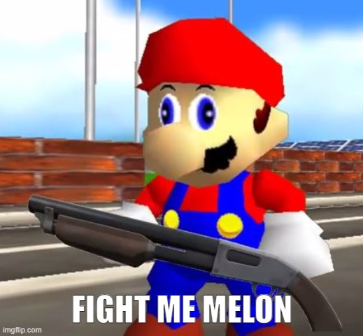 SMG4 Shotgun Mario | FIGHT ME MELON | image tagged in smg4 shotgun mario | made w/ Imgflip meme maker