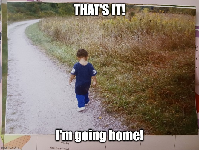 Kid walking away | THAT'S IT! I'm going home! | image tagged in the path least traveled | made w/ Imgflip meme maker
