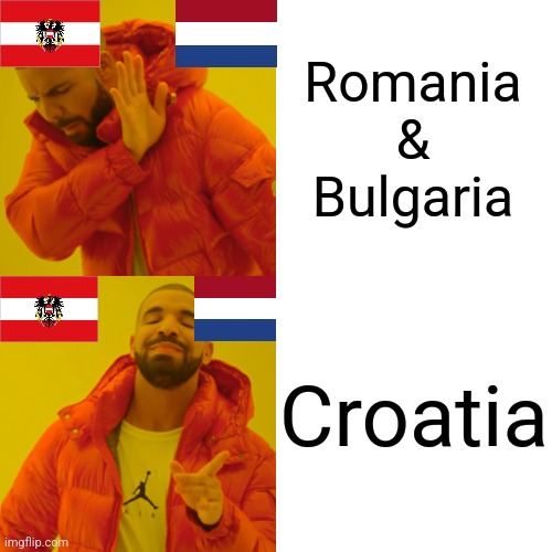 Croatia joined Schengen, meanwhile Romania and Bulgaria stall | Romania & Bulgaria; Croatia | image tagged in memes,drake hotline bling,croatia,romania,bulgaria,schengen | made w/ Imgflip meme maker