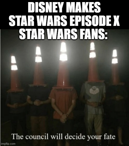 When Episode X comes out for Star Wars | DISNEY MAKES STAR WARS EPISODE X; STAR WARS FANS: | image tagged in the council will decide your fate,star wars,disney killed star wars | made w/ Imgflip meme maker