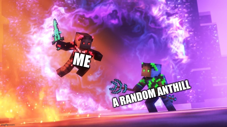 Attack on Ants | ME; A RANDOM ANTHILL | image tagged in tygren vs zulius | made w/ Imgflip meme maker