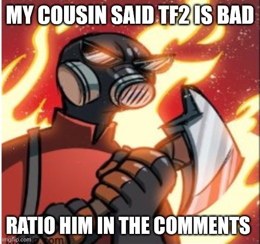 MY COUSIN SAID TF2 IS BAD; RATIO HIM IN THE COMMENTS | made w/ Imgflip meme maker