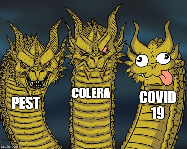 Three-headed Dragon | COLERA; COVID 19; PEST | image tagged in three-headed dragon | made w/ Imgflip meme maker