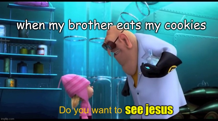 Do you want to explode? (without "explode") | when my brother eats my cookies; see jesus | image tagged in do you want to explode without explode | made w/ Imgflip meme maker