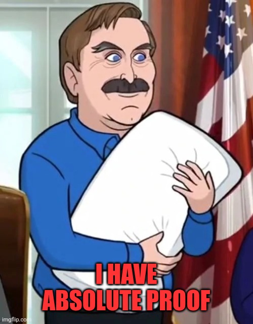 My Pillow | I HAVE ABSOLUTE PROOF | image tagged in my pillow | made w/ Imgflip meme maker