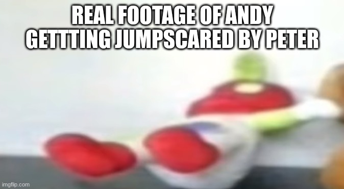 andy dies | REAL FOOTAGE OF ANDY GETTTING JUMPSCARED BY PETER | image tagged in andy dies | made w/ Imgflip meme maker