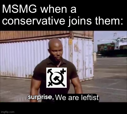 dexter surprise | MSMG when a conservative joins them:; We are leftist | image tagged in dexter surprise,memes | made w/ Imgflip meme maker