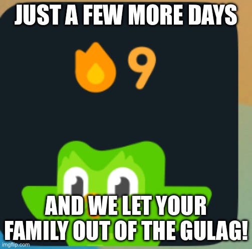 JUST A FEW MORE DAYS; AND WE LET YOUR FAMILY OUT OF THE GULAG! | made w/ Imgflip meme maker