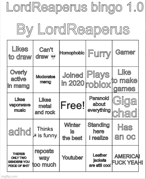 LordReaperus bingo 1.0 Blank Meme Template