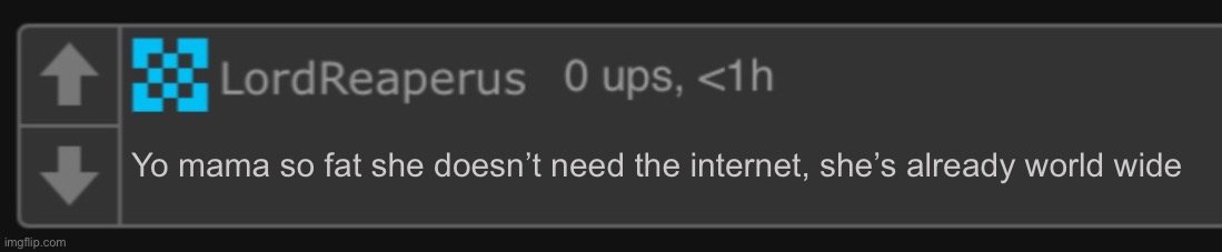 LordReaperus blank comment | Yo mama so fat she doesn’t need the internet, she’s already world wide | image tagged in lordreaperus blank comment | made w/ Imgflip meme maker