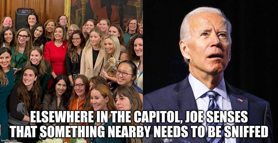 He's using his psycho powers | ELSEWHERE IN THE CAPITOL, JOE SENSES THAT SOMETHING NEARBY NEEDS TO BE SNIFFED | image tagged in joe biden | made w/ Imgflip meme maker