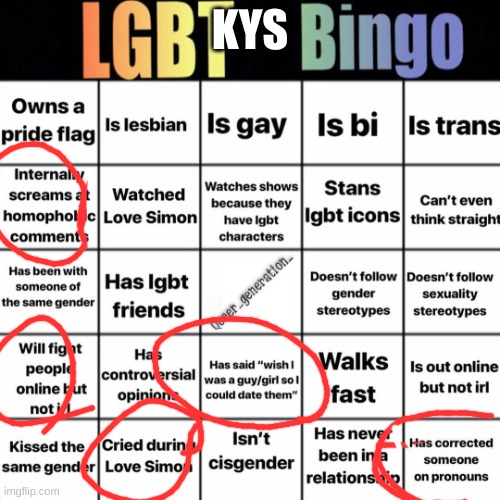 LGBTQ bingo | KYS | image tagged in lgbtq bingo | made w/ Imgflip meme maker