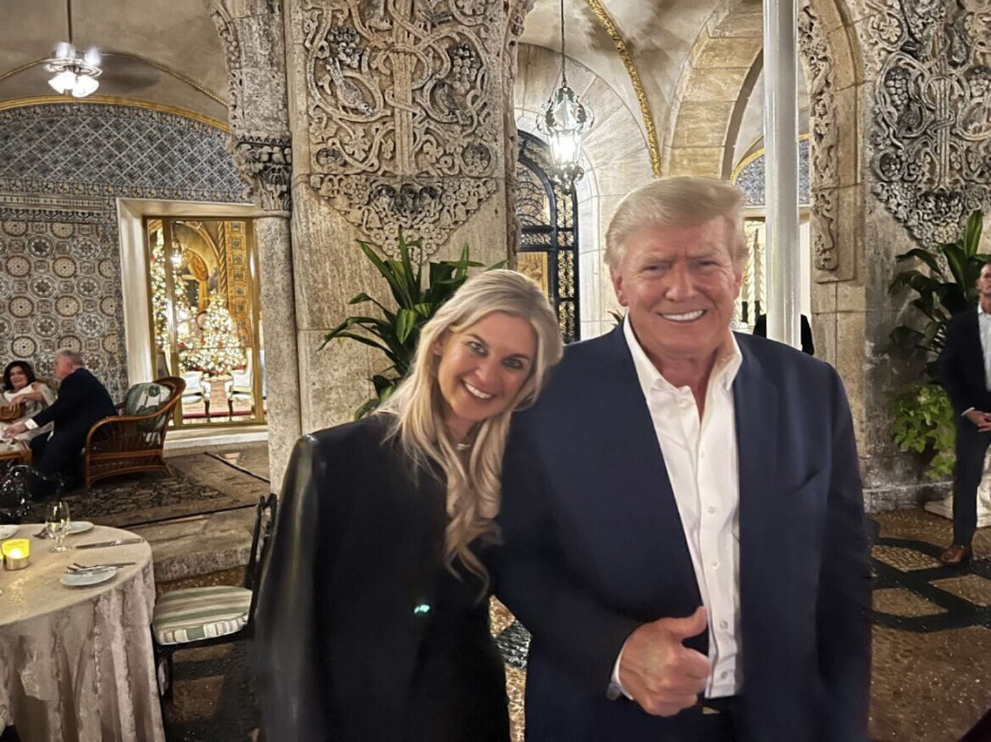 Donald Trump poses with QAnon conspiracy theorist at Mar-a-Lago Blank Meme Template