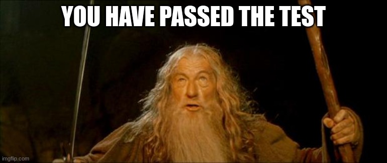 gandalf you shall not pass | YOU HAVE PASSED THE TEST | image tagged in gandalf you shall not pass | made w/ Imgflip meme maker
