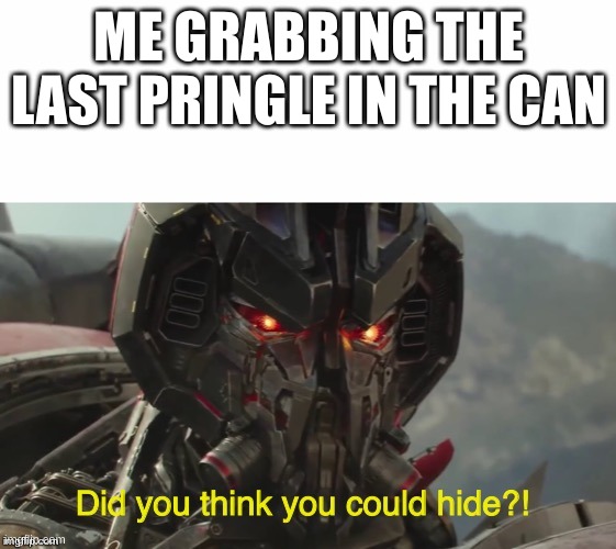 Did you think you could hide? | ME GRABBING THE LAST PRINGLE IN THE CAN | image tagged in did you think you could hide | made w/ Imgflip meme maker