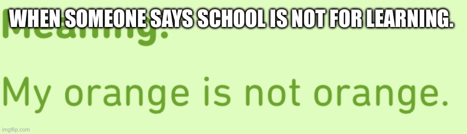 Hmmm the orange is not orange | WHEN SOMEONE SAYS SCHOOL IS NOT FOR LEARNING. | image tagged in orange is not orange | made w/ Imgflip meme maker