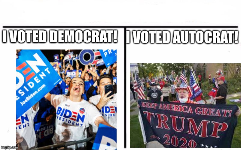 Biden 2024! | I VOTED AUTOCRAT! I VOTED DEMOCRAT! | image tagged in who would win blank,biden,america | made w/ Imgflip meme maker