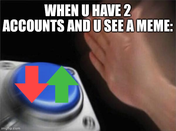 UPVOTE AND DOWNVOTE! | WHEN U HAVE 2 ACCOUNTS AND U SEE A MEME: | image tagged in memes,blank nut button | made w/ Imgflip meme maker