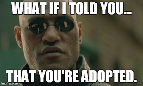 Matrix Morpheus Meme | WHAT IF I TOLD YOU... THAT YOU'RE ADOPTED. | image tagged in memes,matrix morpheus | made w/ Imgflip meme maker