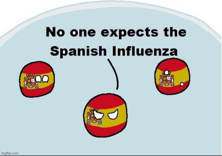 No one expects the Spanish influenza | image tagged in no one expects the spanish influenza | made w/ Imgflip meme maker