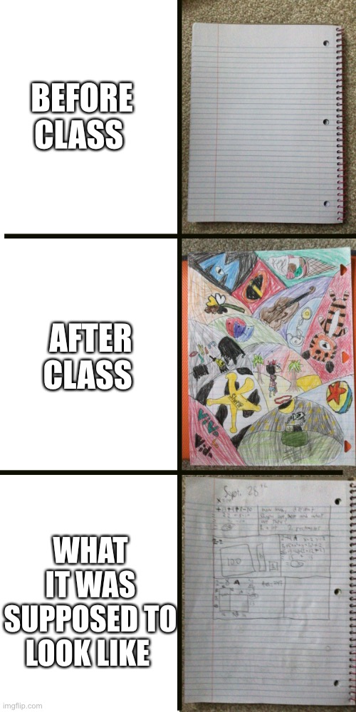 Doodle-ooldle-ooldle-oo-doo…… | BEFORE CLASS; AFTER CLASS; WHAT IT WAS SUPPOSED TO LOOK LIKE | image tagged in skidaddle skidoodle,doodle | made w/ Imgflip meme maker