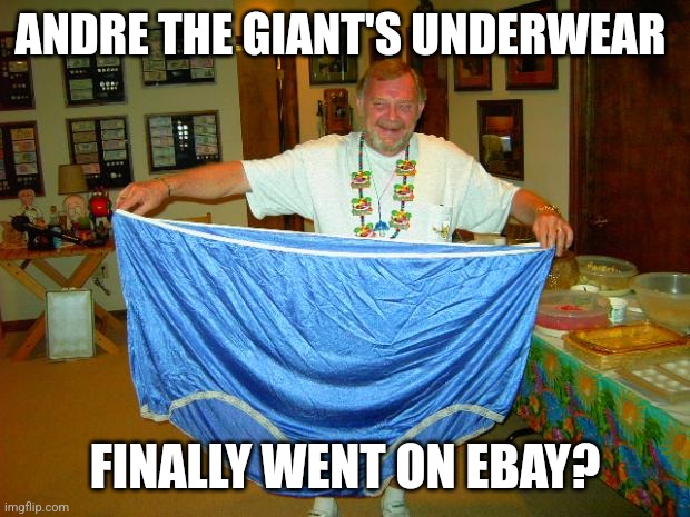 You can sell anything on ebay... | ANDRE THE GIANT'S UNDERWEAR; FINALLY WENT ON EBAY? | image tagged in big underwear,ebay,pro wrestling,giant,dad joke | made w/ Imgflip meme maker