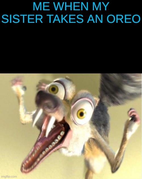 Overreacting Squirrel | ME WHEN MY SISTER TAKES AN OREO | image tagged in overreacting squirrel | made w/ Imgflip meme maker