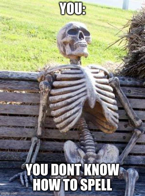 Waiting Skeleton Meme | YOU: YOU DONT KNOW HOW TO SPELL | image tagged in memes,waiting skeleton | made w/ Imgflip meme maker