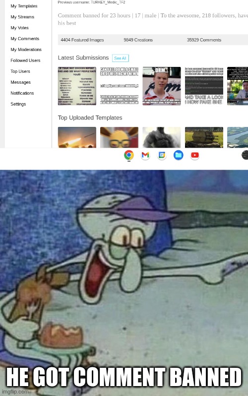the homophobe got comment banned! | HE GOT COMMENT BANNED | image tagged in squidward point and laugh,memes,funny,yey,epic,celebration | made w/ Imgflip meme maker