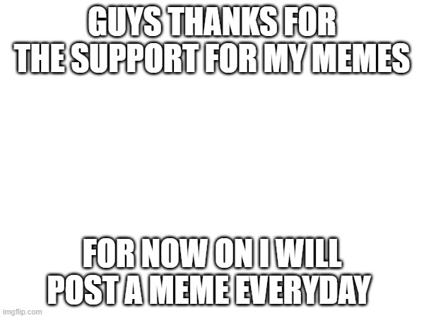 thank you guys | GUYS THANKS FOR THE SUPPORT FOR MY MEMES; FOR NOW ON I WILL POST A MEME EVERYDAY | image tagged in support,imgflip,thank you | made w/ Imgflip meme maker