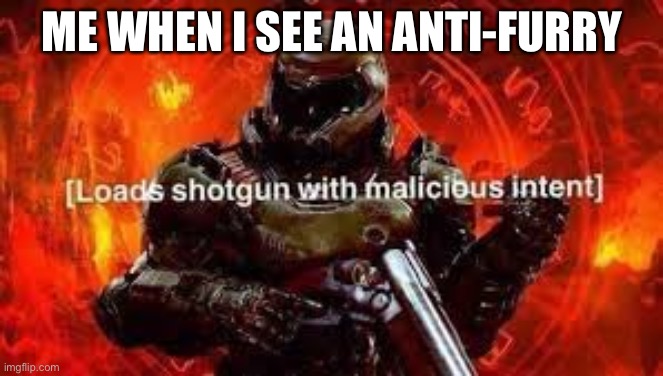 Doomguy shotgun | ME WHEN I SEE AN ANTI-FURRY | image tagged in doomguy shotgun | made w/ Imgflip meme maker