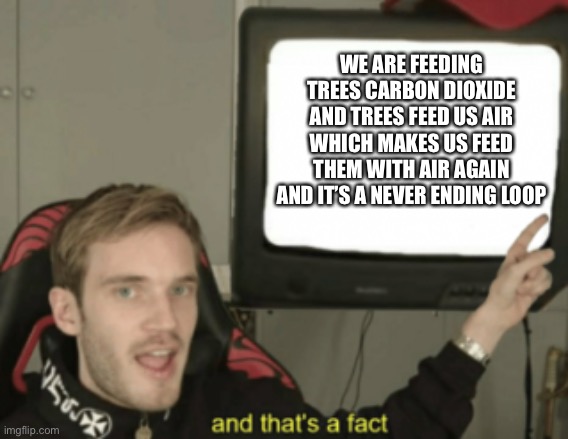 The Loop | WE ARE FEEDING TREES CARBON DIOXIDE AND TREES FEED US AIR WHICH MAKES US FEED THEM WITH AIR AGAIN AND IT’S A NEVER ENDING LOOP | image tagged in and that's a fact | made w/ Imgflip meme maker