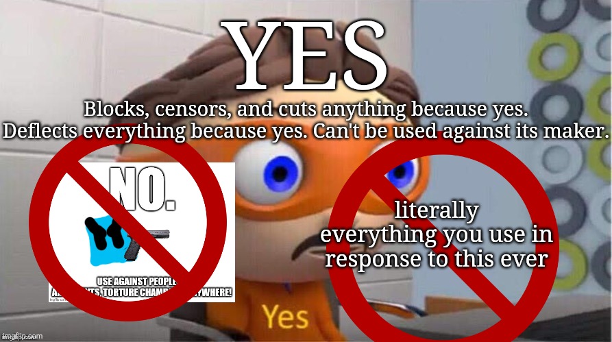 Haha screw you present no card | YES; Blocks, censors, and cuts anything because yes. Deflects everything because yes. Can't be used against its maker. literally everything you use in response to this ever | image tagged in protegent yes | made w/ Imgflip meme maker