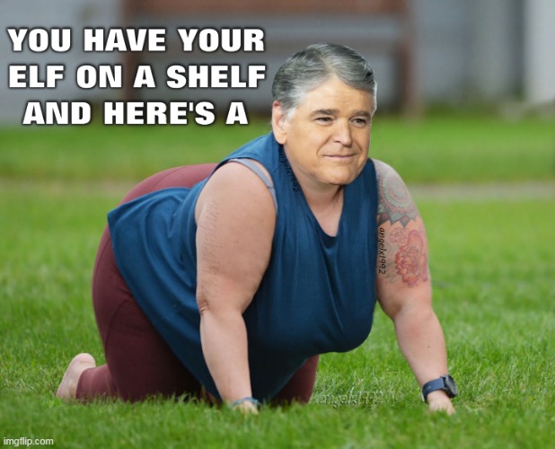 image tagged in sean hannity,fox news,faux news,elf on the shelf,elf on a shelf,fat ass | made w/ Imgflip meme maker