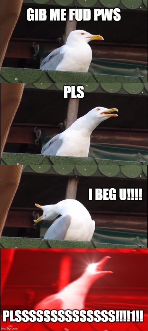 no duck | GIB ME FUD PWS; PLS; I BEG U!!!! PLSSSSSSSSSSSSSS!!!!1!! | image tagged in memes,inhaling seagull | made w/ Imgflip meme maker