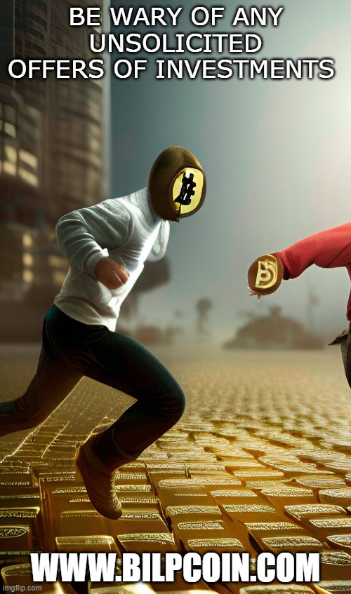 BE WARY OF ANY UNSOLICITED OFFERS OF INVESTMENTS; WWW.BILPCOIN.COM | made w/ Imgflip meme maker