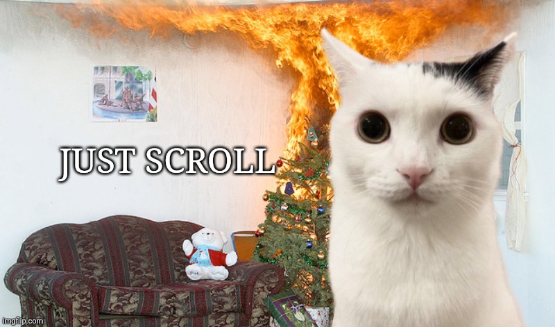 just scroll ? | JUST SCROLL | image tagged in christmas tree on fire | made w/ Imgflip meme maker