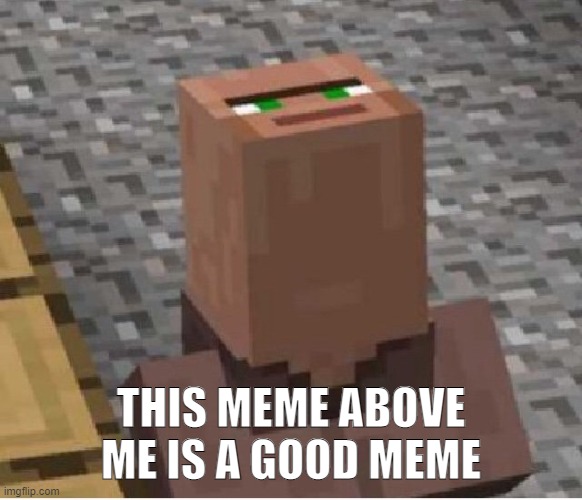 Minecraft Villager Looking Up | THIS MEME ABOVE ME IS A GOOD MEME | image tagged in minecraft villager looking up | made w/ Imgflip meme maker