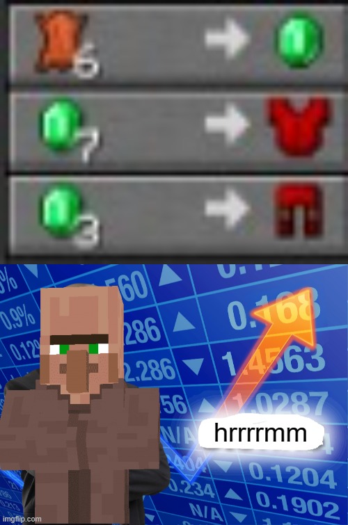 the most unclever title existing | hrrrrmm | image tagged in empty stonks,minecraft villagers,stonks | made w/ Imgflip meme maker