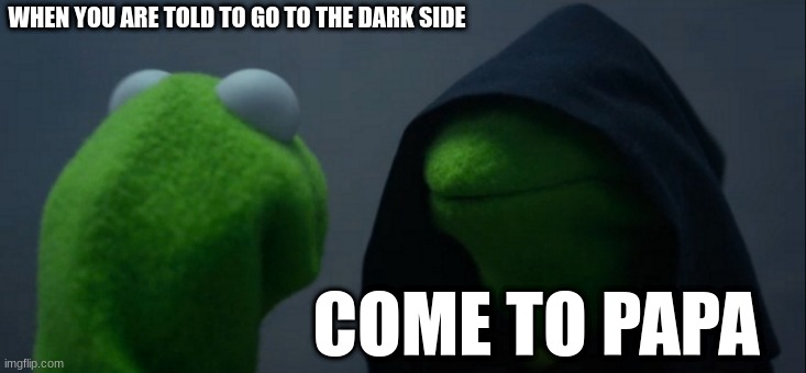 Evil Kermit Meme | WHEN YOU ARE TOLD TO GO TO THE DARK SIDE; COME TO PAPA | image tagged in memes,evil kermit | made w/ Imgflip meme maker