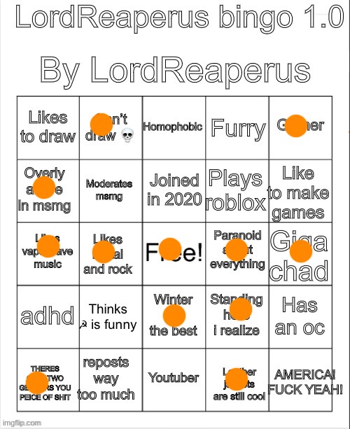 Bingo'd | image tagged in lordreaperus bingo 1 0 | made w/ Imgflip meme maker