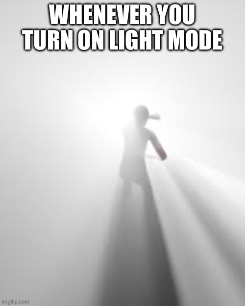 In darkness until lightness shows up | WHENEVER YOU TURN ON LIGHT MODE | image tagged in relatable,lol so funny | made w/ Imgflip meme maker