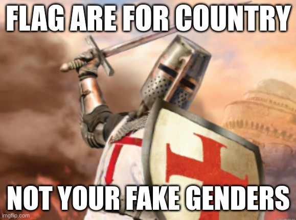yep i said it | FLAG ARE FOR COUNTRY; NOT YOUR FAKE GENDERS | image tagged in crusader | made w/ Imgflip meme maker