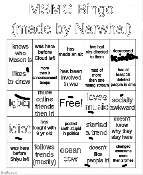 thought i would do this | image tagged in msmg bingo | made w/ Imgflip meme maker