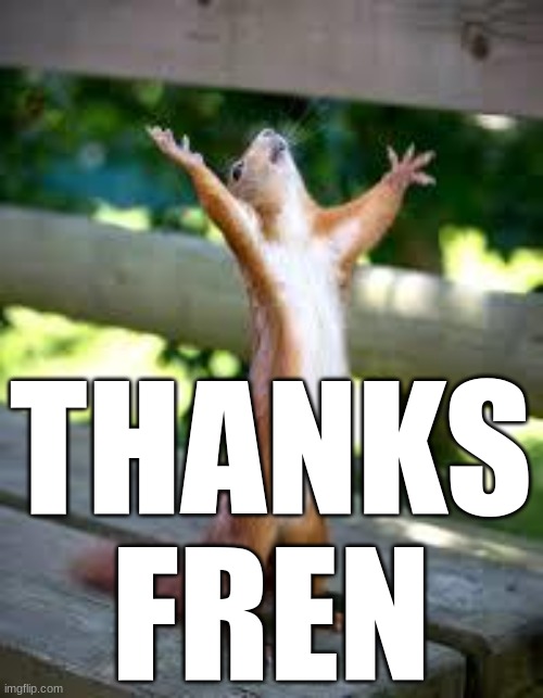 Praise Squirrel | THANKS
FREN | image tagged in praise squirrel | made w/ Imgflip meme maker