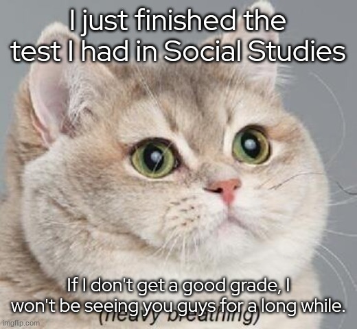 I am praying, and I am so scared. | I just finished the test I had in Social Studies; If I don't get a good grade, I won't be seeing you guys for a long while. | made w/ Imgflip meme maker