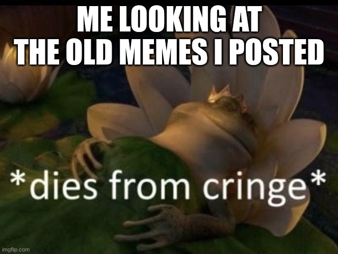 Dies from cringe | ME LOOKING AT THE OLD MEMES I POSTED | image tagged in dies from cringe | made w/ Imgflip meme maker