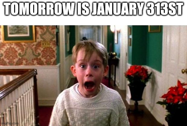 Kevin Home Alone | TOMORROW IS JANUARY 313ST | image tagged in kevin home alone | made w/ Imgflip meme maker